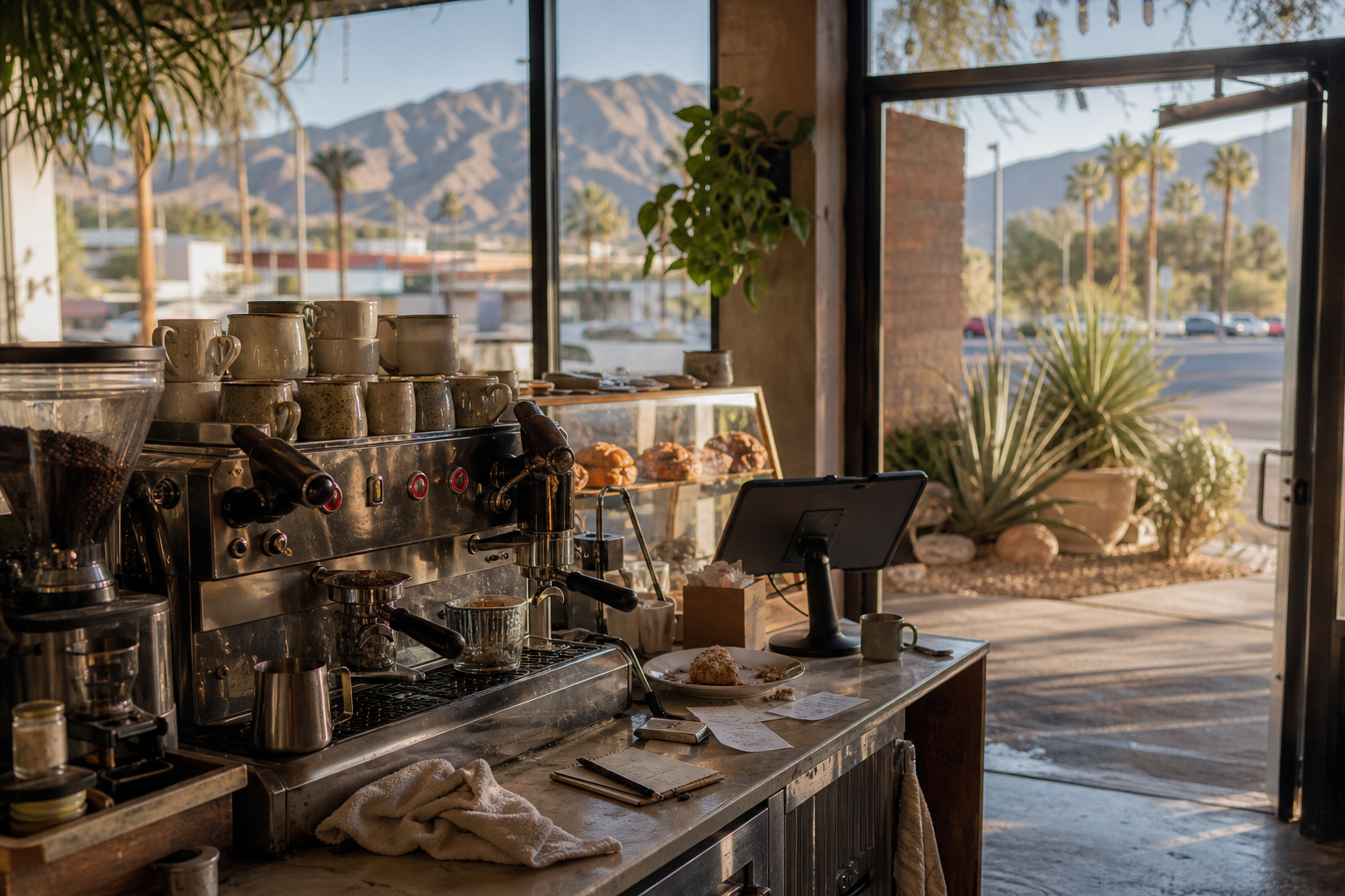 Spring Valley coffee shop interior with NV morning light around the espresso bar.
