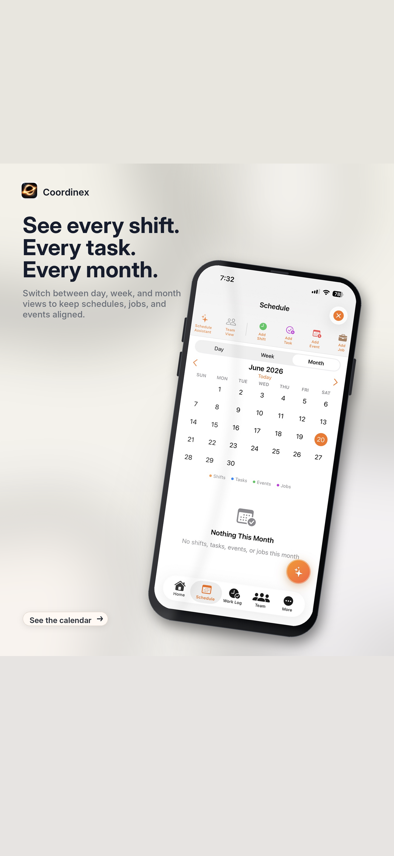 Coordinex weekly schedule view with shifts and jobs