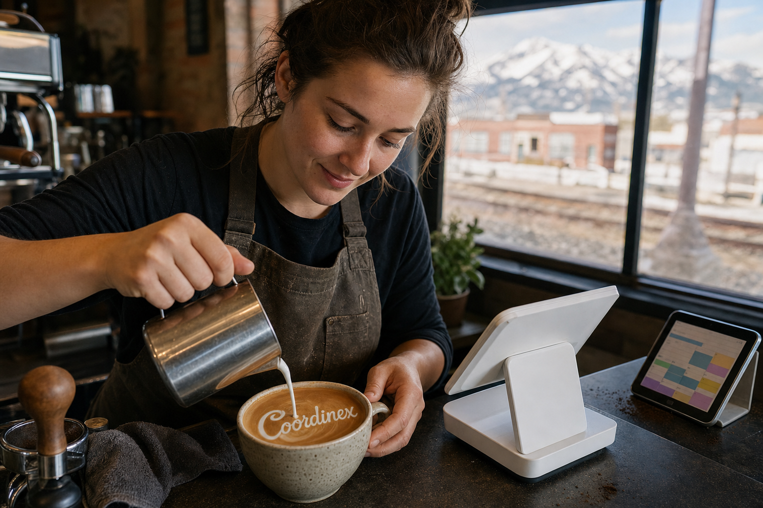 Belgrade coffee shop near Downtown Belgrade, Bozeman Yellowstone International Airport, and Gallatin Valley with Montana morning light at the espresso bar.