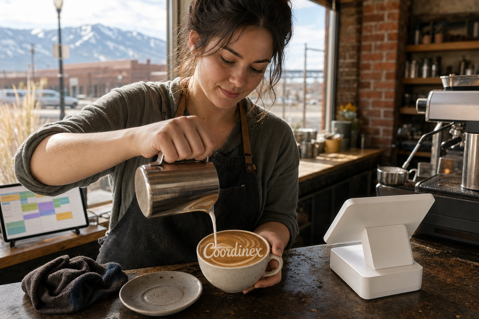 Burley coffee shop near Downtown Burley, Snake River, and Cassia County Fairgrounds with Idaho morning light at the espresso bar.
