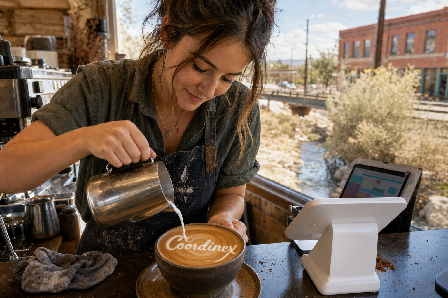 Kuna coffee shop near Downtown Kuna, Indian Creek, and Swan Falls Road with Idaho morning light at the espresso bar.