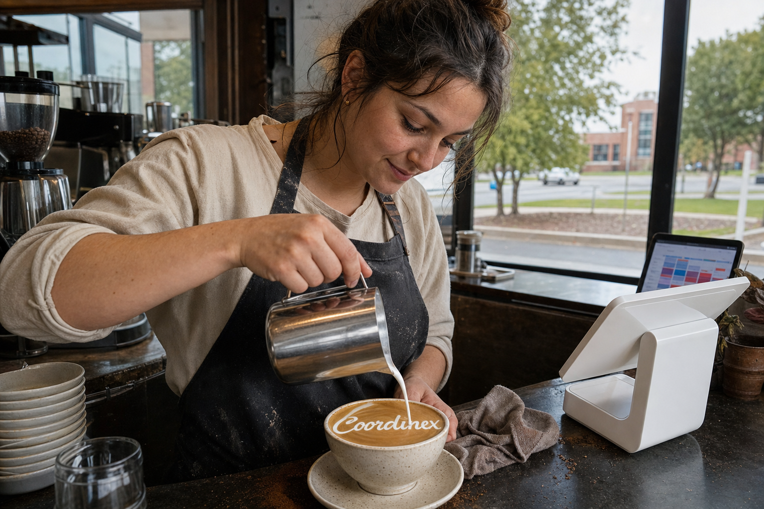 Livonia coffee shop near Laurel Park Place, Schoolcraft College, and I-275 corridor with Michigan morning light at the espresso bar.